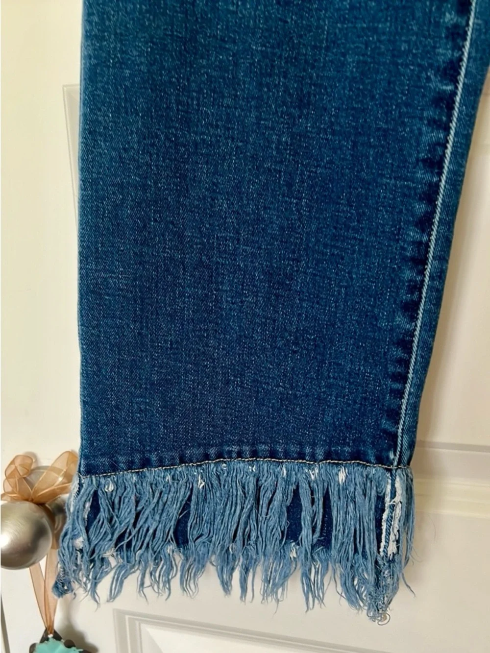 Liverpool Straight Crop Jeans in Dark Blue with Frayed Hem - Picture 3 of 7